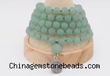 GMN2203 Hand-knotted 8mm, 10mm matte green aventurine 108 beads mala necklace with charm