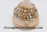 GMN2211 Hand-knotted 8mm, 10mm matte fossil coral 108 beads mala necklace with charm