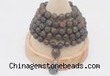 GMN2217 Hand-knotted 8mm, 10mm matte bronzite 108 beads mala necklace with charm