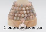 GMN2223 Hand-knotted 8mm, 10mm matte sunstone 108 beads mala necklace with charm