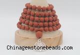 GMN2225 Hand-knotted 8mm, 10mm matte red jasper108 beads mala necklace with charm