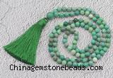 GMN226 Hand-knotted 6mm grass agate 108 beads mala necklaces with tassel