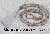 GMN230 Hand-knotted 6mm Botswana agate 108 beads mala necklaces with tassel