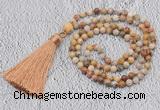 GMN236 Hand-knotted 6mm crazy lace agate 108 beads mala necklaces with tasse