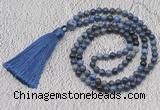 GMN239 Hand-knotted 6mm dumortierite 108 beads mala necklaces with tassel