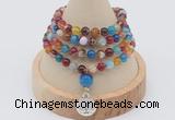 GMN2400 Hand-knotted 6mm colorful banded agate 108 beads mala necklace with charm