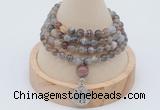 GMN2402 Hand-knotted 6mm Botswana agate 108 beads mala necklace with charm