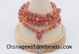 GMN2405 Hand-knotted 6mm fire agate 108 beads mala necklace with charm