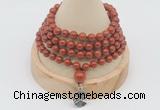 GMN2409 Hand-knotted 6mm red jasper 108 beads mala necklace with charm
