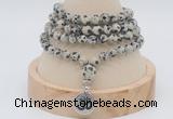 GMN2414 Hand-knotted 6mm dalmatian jasper 108 beads mala necklace with charm