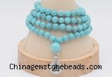 GMN2416 Hand-knotted 6mm blue howlite 108 beads mala necklace with charm