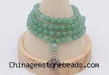 GMN2420 Hand-knotted 6mm green aventurine 108 beads mala necklace with charm