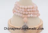 GMN2421 Hand-knotted 6mm pink aventurine 108 beads mala necklace with charm