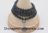 GMN2428 Hand-knotted 6mm blue tiger eye 108 beads mala necklace with charm