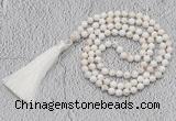 GMN243 Hand-knotted 6mm white howlite 108 beads mala necklaces with tassel