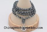 GMN2431 Hand-knotted 6mm eagle eye jasper 108 beads mala necklace with charm