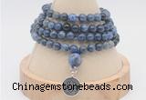GMN2433 Hand-knotted 6mm dumortierite 108 beads mala necklace with charm