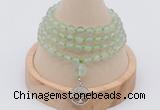 GMN2436 Hand-knotted 6mm prehnite 108 beads mala necklace with charm