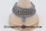 GMN2439 Hand-knotted 6mm labradorite 108 beads mala necklace with charm