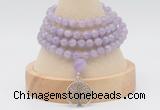 GMN2445 Hand-knotted 6mm lavender amethyst 108 beads mala necklaces with charm