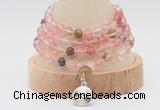 GMN2446 Hand-knotted 6mm volcano cherry quartz 108 beads mala necklaces with charm