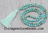 GMN245 Hand-knotted 6mm sea sediment jasper 108 beads mala necklaces with tassel