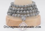 GMN2450 Hand-knotted 6mm grey picture jasper 108 beads mala necklaces with charm