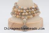 GMN2458 Hand-knotted 6mm yellow crazy lace agate 108 beads mala necklaces with charm