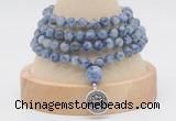 GMN2466 Hand-knotted 6mm blue spot stone 108 beads mala necklaces with charm