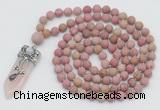 GMN2606 Hand-knotted 8mm, 10mm matte pink wooden jasper 108 beads mala necklace with pendant