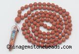 GMN2607 Hand-knotted 8mm, 10mm matte red jasper 108 beads mala necklace with pendant