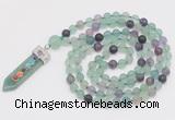 GMN2618 Hand-knotted 8mm, 10mm matte fluorite 108 beads mala necklace with pendant