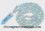 GMN2619 Hand-knotted 8mm, 10mm matte amazonite 108 beads mala necklace with pendant