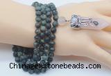 GMN2629 Knotted 8mm, 10mm matte kambaba jasper 108 beads mala necklace with pendant