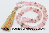 GMN264 Hand-knotted 6mm volcano cherry quartz 108 beads mala necklaces with tassel