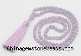 GMN265 Hand-knotted 6mm lavender amethyst 108 beads mala necklaces with tassel