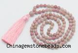 GMN268 Hand-knotted 6mm pink wooden jasper 108 beads mala necklaces with tassel