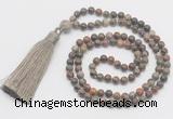 GMN277 Hand-knotted 6mm ocean agate 108 beads mala necklaces with tassel