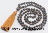 GMN281 Hand-knotted 6mm bronzite 108 beads mala necklaces with tassel