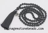GMN308 Hand-knotted 6mm black lava 108 beads mala necklaces with tassel & charm