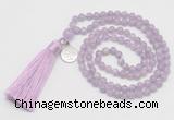 GMN310 Hand-knotted 6mm lavender amethyst 108 beads mala necklaces with tassel & charm