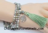 GMN314 Hand-knotted 6mm artistic jasper 108 beads mala necklaces with tassel & charm