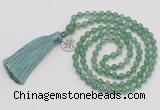 GMN319 Hand-knotted 6mm green aventurine 108 beads mala necklaces with tassel & charm