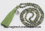 GMN320 Hand-knotted 6mm Canadian jade 108 beads mala necklaces with tassel & charm