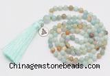 GMN321 Hand-knotted 6mm amazonite 108 beads mala necklaces with tassel & charm