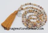 GMN323 Hand-knotted 6mm yellow crazy agate 108 beads mala necklaces with tassel & charm