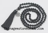 GMN329 Hand-knotted 6mm black onyx 108 beads mala necklaces with tassel & charm