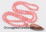 GMN4000 Hand-knotted 8mm, 10mm cherry quartz 108 beads mala necklace with pendant