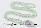 GMN4001 Hand-knotted 8mm, 10mm prehnite 108 beads mala necklace with pendant