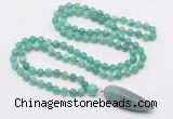 GMN4012 Hand-knotted 8mm, 10mm peafowl agate 108 beads mala necklace with pendant